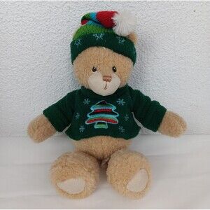 First and Main Holiday Bear JADE Tan Fur Holiday Fleece Sweater and Cap